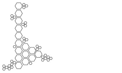 Black hexagon, honeycomb, design element, shapes, pattern with no strokes. Asset for photo collection, collage, template, frame, overlay, montage, clipping, layer mask. Transparent background. EPS 10.