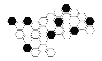 Fototapeta premium Black hexagon, honeycomb, design element, shapes, pattern with no strokes. Asset for photo collection, collage, template, frame, overlay, montage, clipping, layer mask. Transparent&nbsp;background.&nbsp;EPS&nbsp;10.