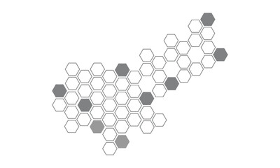 Black hexagon, honeycomb, design element, shapes, pattern with no strokes. Asset for photo collection, collage, template, frame, overlay, montage, clipping, layer mask. Transparent background. EPS 10.