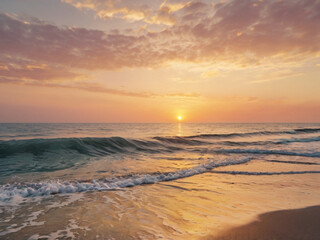 Fototapeta premium Minimalist Summer Sunset Over Ocean Waves 