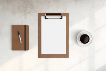 Modern workspace with  copy space on white color background. Top view with copy space. Flat lay style. Minimal blank  mockup.