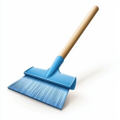 Blue Push Broom with Wooden Handle for Cleaning and Maintenance Tasks Tool for Hygiene and Tidiness