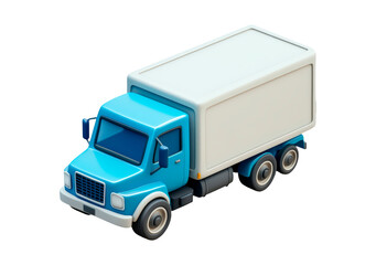 Bright blue toy delivery truck isolated on transparent background
