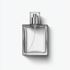 Elegant Rectangular Glass Bottle with Silver Sprayer on White Backdrop for Fragrance Presentation