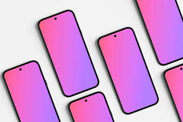Five Smartphones with Colorful Gradient Screen Displaying Mockup on White Background