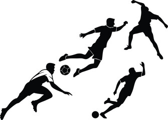 Silhouettes of soccer players in action with balls on a white background vector image art