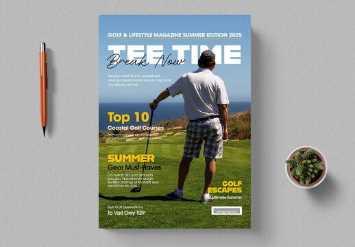 Modern Golf Sports Magazine Layout with Elegant Design, Stylish Typography