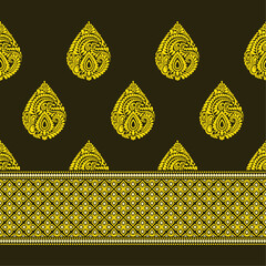 Luxury golden yellow seamless border pattern for fabric prints, textile texture, decorations, background, wallpaper