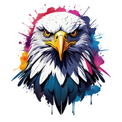 Fototapeta premium Watercolor illustration of an eagle with colorful splashes on transparent background