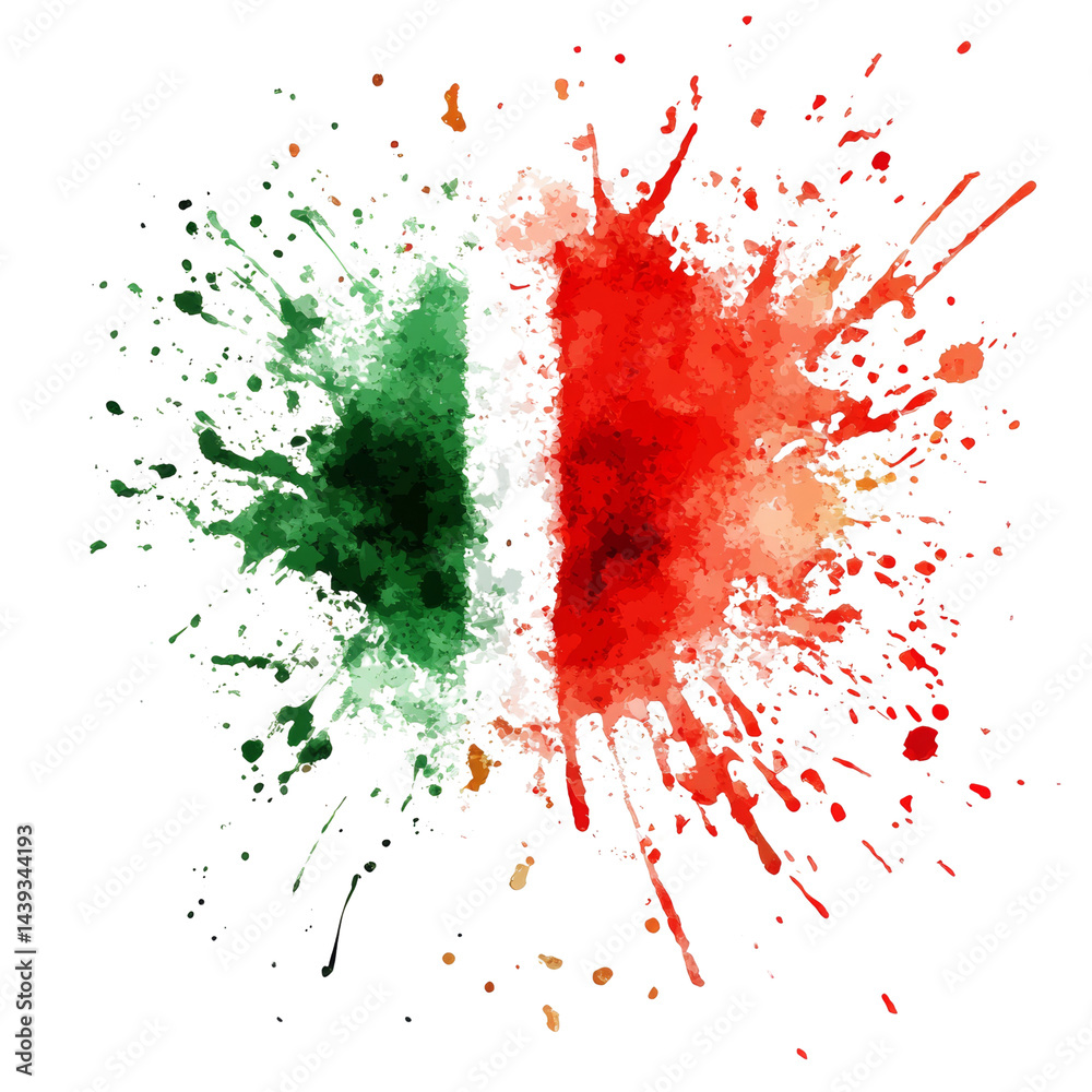 Poster Abstract italian flag artistry created with vibrant color splashes, showcasing unity and identity, against a transparent backdrop