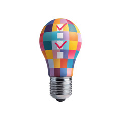 Fototapeta premium Colorful Light Bulb with Checkmarks Representing Goals, Ideas, and Success
