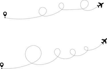 Airplane routes. Travel icon. Travel from start point and dotted line tracing.