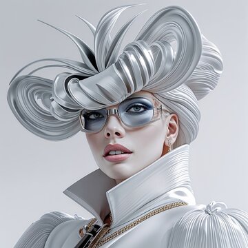 woman in a hat on a white background accessory  design fashion flower  head glasses glamour decoration lady art ornate beauty jewelry gold face elegance mace-up studio  model pattern isolated