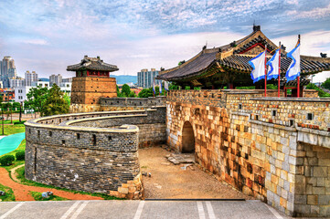 Hwaseomun Gate at Hwaseong Fortress in Suwon, South Korea
