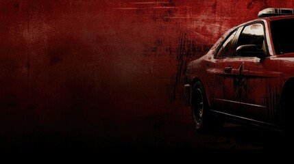Red police car, ominous backdrop