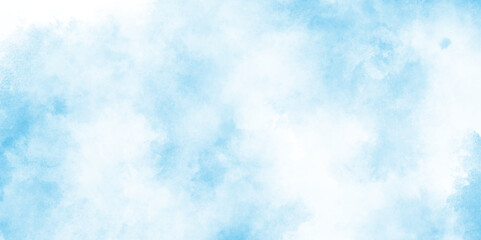 soft and lovely sky blue watercolor background with clouds, Sky clouds with brush painted blue watercolor texture,  clouds floating in the air on blue sky.