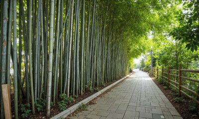 Fototapeta premium Bamboo (Bambusoideae) Bamboo is a quintessential plant in Japanese landscapes, used extensively in gardens, fences, and as a decorative element