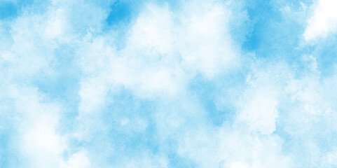 soft and lovely sky blue watercolor background with clouds, Sky clouds with brush painted blue watercolor texture,  clouds floating in the air on blue sky.
