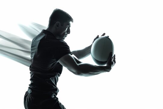 Elite Rugby Player in Action Isolated On White Background.