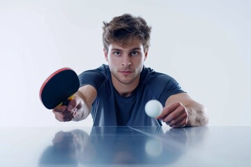 Futuristic Table Tennis Action with Advanced Paddle Isolated On White Background.