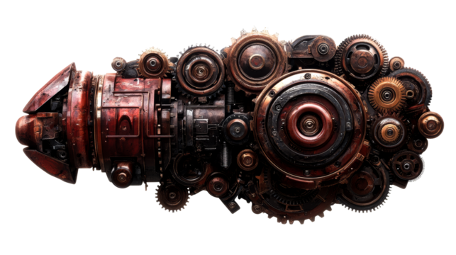 Steampunk Gearwork Mechanism, cut out transparent