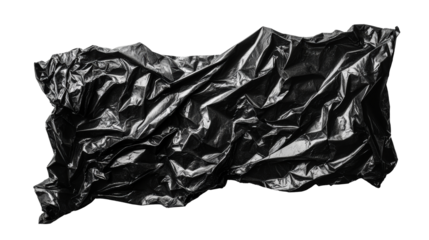 Glossy crumpled texture, black background, cut out transparent