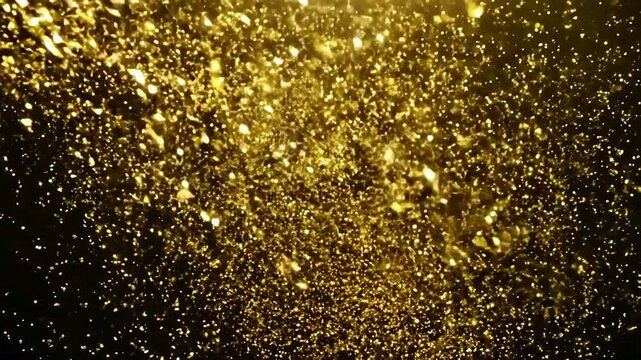 Falling Gold Particles Flicker And Shimmer Against A Black Background