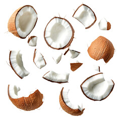 Scattered coconut pieces for food product backgrounds