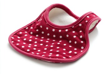 Cute red bib with white polka dots ideal for mealtimes and baby messes