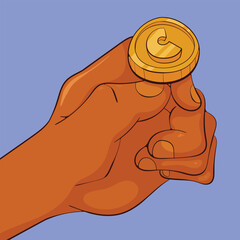 Coin Flipping Illustration. hand coin toss concept. hand flip coin vector art.