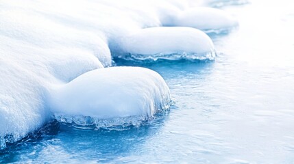 Fototapeta premium Icy Alpine Streams with Frozen Edges Reflecting Light in a Tranquil Winter Landscape