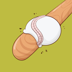 Baseball Bat hitting Ball Illustration. Ball Squeezed by hitting hard. Baseball concept art vector