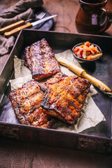 Barbecue pork spare ribs fromairfryier with fermented vegetables
