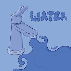 Water Concept Art Illustration. water tap flow save water vector