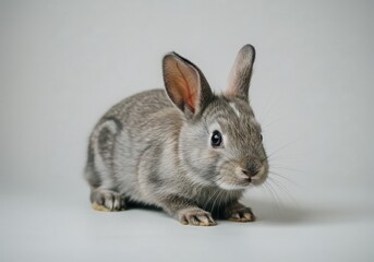 Adorable gray bunny rabbit portrait in studio with soft lighting style