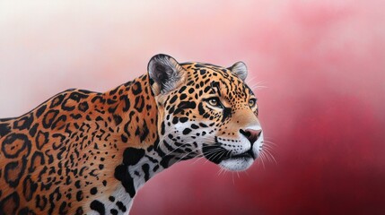 Obraz premium Jaguar portrait, artistic rendering, red-toned background, wildlife