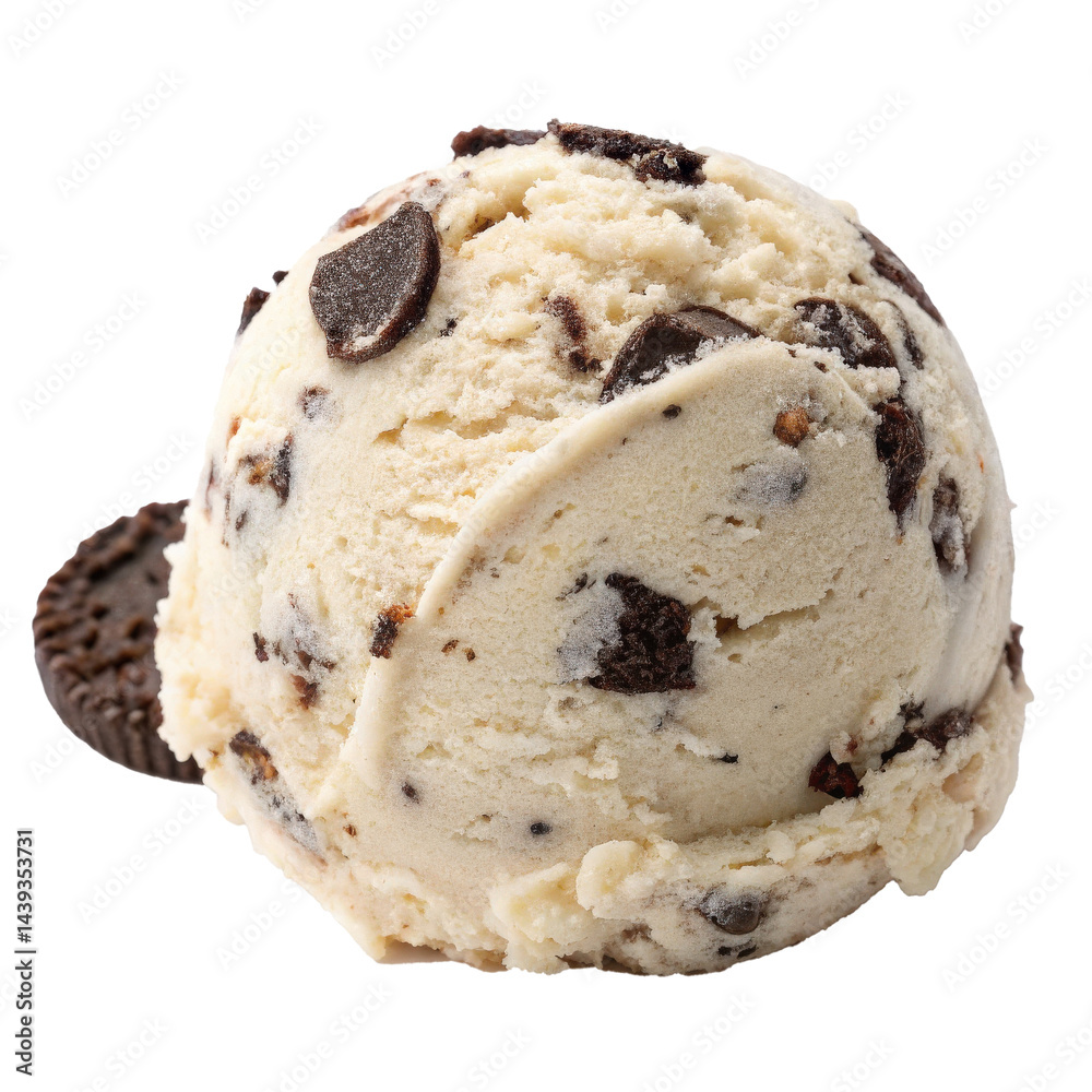 Aufkleber Creamy cookies and cream ice cream scoop with visible cookie chunks, creating delightful and indulgent treat. Perfect for dessert lovers seeking sweet and satisfying experience