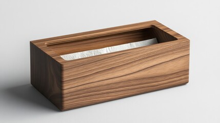 Wooden tissue box on white background