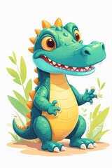 Obraz premium cartoon character of cute baby crocodile icon vector