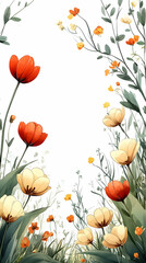 Naklejka premium Floral arrangement with orange and yellow flowers with green leaves against a white background
