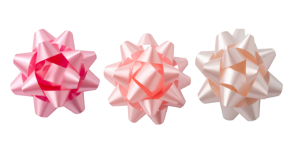 Set of three decorative pink wrapping bows isolated on transparent background
