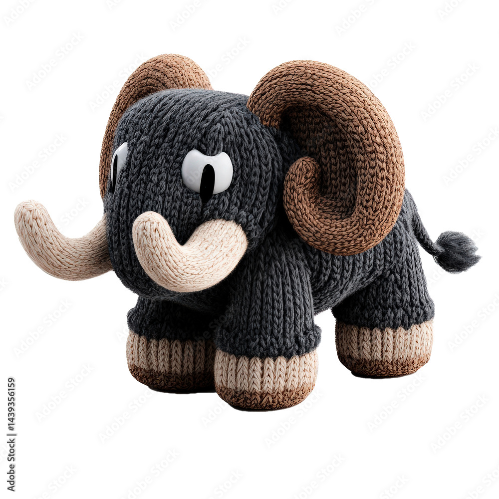 Poster cute, knitted inflatable elephant with large tusks and expressive eyes, featuring soft texture and p