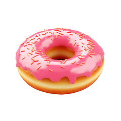 Pink Glazed Donut with Sprinkles Isolated on Transparent Background