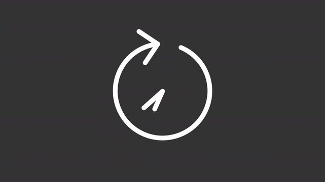 Trip history ui icon white line animation. Clockface with hands in rotating round arrow. Mobile application options animated user interface element on dark background. Transparent HD video