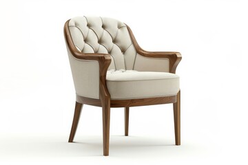 Blending Tradition and Modernity: Wooden Frame Visitor Chair Isolated On White Background.