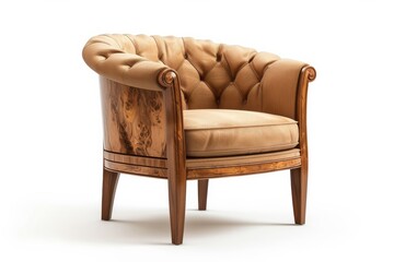 Stylish Comfort: Wooden Frame Visitor Chair Isolated On White Background.