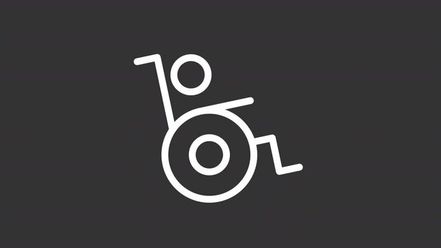 Person in wheelchair ui icon white line animation. Character with disability inclusion. Conveniences in public places animated user interface elements isolated on dark background. HD video