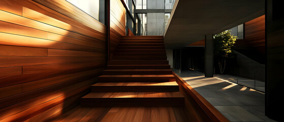 Obraz premium Modern Wooden Staircase Interior Design
