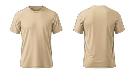 Realistic tan t-shirt mockup front and back view for fashion design