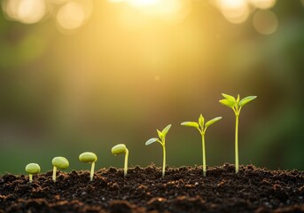 Seedling growth phases demonstrating plant life cycle and development concept
